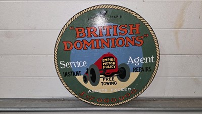 Lot 631 - WOODEN HAND PAINTED BRITISH DOMINIONS SIGN 19.5" DIA