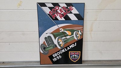 Lot 651 - WOODEN HAND PAINTED BROOKLANDS 500 MILES RACE SIGN 28" X 19.5"