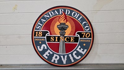 Lot 671 - WOODEN HAND PAINTED STANDARD OIL COMPANY SIGN 27.5 " DIA