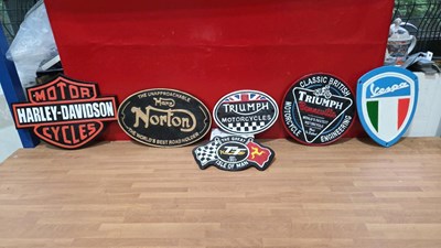 Lot 587 - 6 CAST REPRO MOTOR BIKE SIGNS
