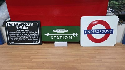Lot 881 - 2 ENAMEL & 1 CAST RAILWAY REPRO SIGNS