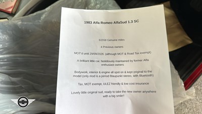 Lot 462 - 1983 ALFA ROMEO ALFASUD SC