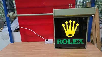 Lot 111 - OLD STYLE ROLEX DOUBLE SIDED, WALL MOUNTED LIGHT UP SIGN 45" X 24"