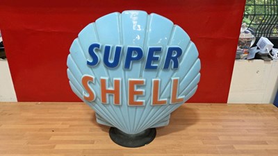 Lot 199 - BLUE SUPER SHELL GLASS PUMP GLOBE