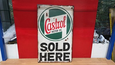 Lot 837 - HAND PAINTED CASTROL SOLD HERE SIGN 17" X 28"