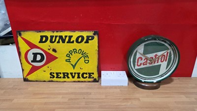 Lot 855 - HAND PAINTED DUNLOP SIGN & CASTROL STYLE MANTLE CLOCK