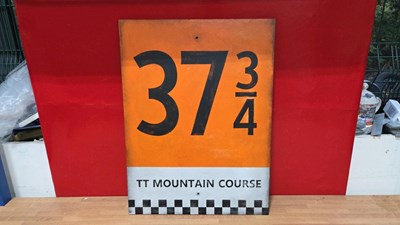 Lot 863 - WOODEN HAND PAINTED TT 37 3/4 MILE COURSE MARKER 24" X 18"