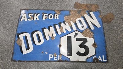 Lot 197 - ASK FOR DOMINION 1/3 GALL ENAMEL SIGN 48" X 30"