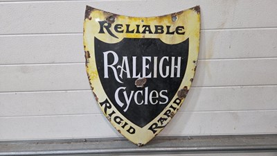 Lot 79 - RALEIGH BICYCLE ENAMEL SIGN 25" x 18"
