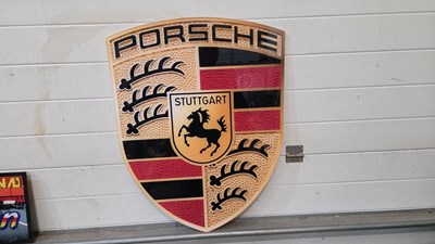Lot 213 - PORSCHE LOGO PERSPEX PRINTED SIGN 30" X 23"