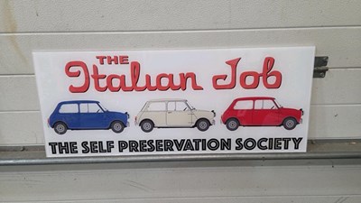 Lot 817 - ITALIAN JOB , MINI COOPER PERSPEX PRINTED SIGN 33" X 13"
