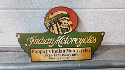 Lot 487 - INDIAN MOTOR CYCLE ENAMEL SIGN 10" X 6"