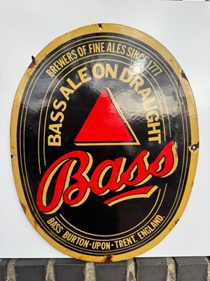 Lot 9 - BASS ALE ON DRAUGHT ENAMEL SIGN 14" X 18"