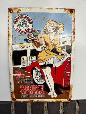 Lot 49 - WENDY'S WHITE ROSE ENAMEL SIGN 12" X 18"