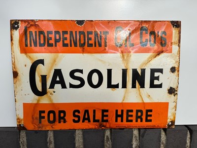 Lot 71 - GASOLINE FOR SALE HERE ENAMEL SIGN 12" X 18"