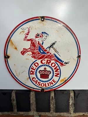 Lot 99 - RED CROWN GASOLINE ENAMEL SIGN 12" DIA