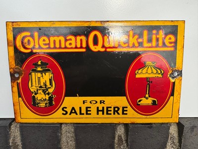 Lot 119 - COLEMAN QUICK-LITE ENAMEL SIGN 6" X 10"