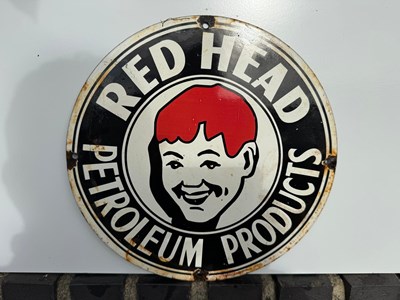 Lot 151 - RED HEAD PETROLEUM PRODUCTS ENAMEL SIGN 11" DIA