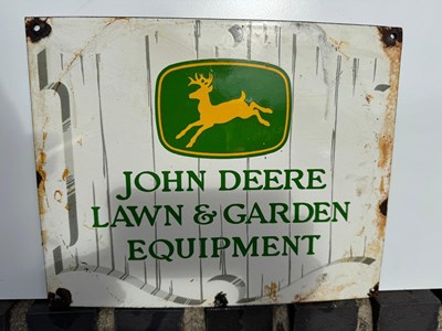 Lot 231 - JOHN DEERE GARDEN EQUIPMENT ENAMEL SIGN 10" X 12"