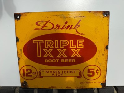 Lot 245 - TRIPLE XXX ROOT BEER ENAMEL SIGN 12" X 14"