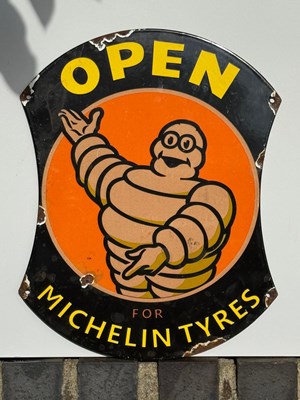 Lot 289 - OPEN FOR MICHELIN TYRES ENAMEL SIGN 10.5" X 13.5"