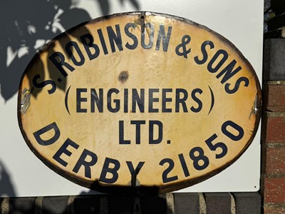 Lot 357 - ROBINSON & SONS , DERBY ENAMEL SIGN 18" x 24"
