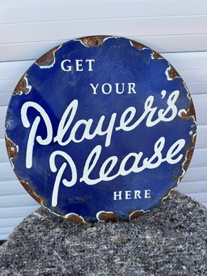 Lot 633 - PLAYERS PLEASE ENAMEL SIGN 12" DIA