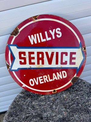 Lot 655 - WILLY'S SERVICE OVERLAND ENAMEL SIGN 12" DIA