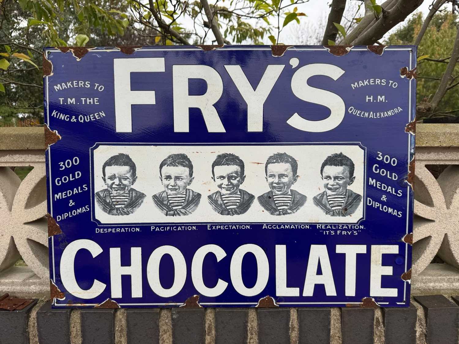Lot 531 - FRY'S CHOCOLATE ENAMEL SIGN 19.5