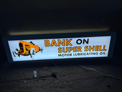 Lot 649 - BANK ON SUPER SHELL LIGHT UP SIGN 13.5" X 50"