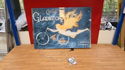 Lot 315 - ILLUMINATED POSTER ADVERTISING GLADIATOR CYCLES 31" X 22"