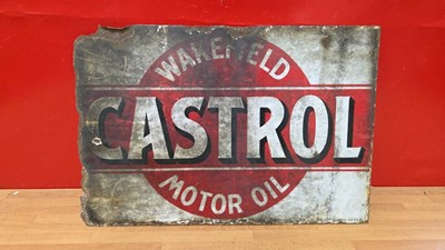 Lot 515 - CASTROL WAKEFIELD MOTOR OIL , DOUBLE SIDED ENAMEL SIGN 20" X 14"