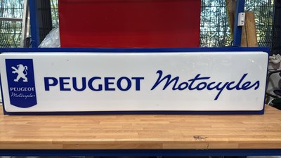 Lot 451 - PEUGEOT MOTOR CYCLE LIGHT UP SIGN , DOUBLE SIDED 49" X 12"