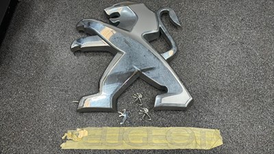 Lot 431 - PEUGEOT LION SIGN + METAL LETTERS & SMALL LION SIGNS 35" X 32"