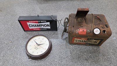 Lot 165 - CHAMPION LIGHT UP SIGN, CLOCK & SPARK PLUG MACHINE