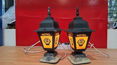 Lot 51 - PAIR OF AA HOTEL LAMPS ON STANDS