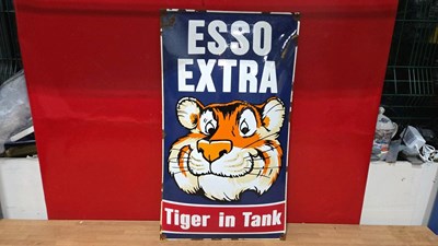 Lot 115 - ESSO EXTRA TIGER IN TANK ENAMEL SIGN 26" X 15"