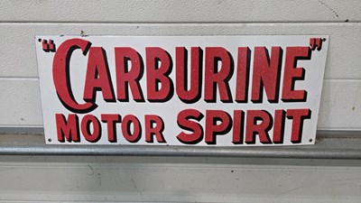 Lot 35 - CARBURINE MOTOR SPIRIT ENAMEL REPRODUCTION SIGN 24" X 9.5"