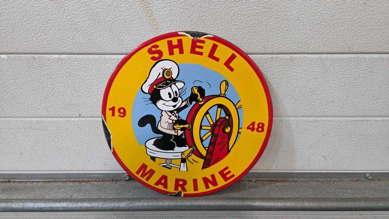 Lot 17 - SHELL MARINE ENAMEL REPRODUCTION SIGN 12" DIA