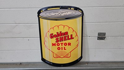 Lot 385 - GOLDEN SHELL MOTOR OIL, TIN REPRO SIGN 21" X 14"