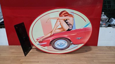 Lot 189 - MUSTANG PIN UP GIRL , DOUBLE SIDED SIGN 25" x 17"