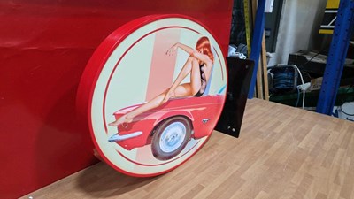 Lot 189 - MUSTANG PIN UP GIRL , DOUBLE SIDED SIGN 25" x 17"
