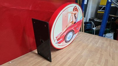 Lot 189 - MUSTANG PIN UP GIRL , DOUBLE SIDED SIGN 25" x 17"