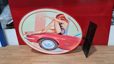 Lot 189 - MUSTANG PIN UP GIRL , DOUBLE SIDED SIGN 25" x 17"