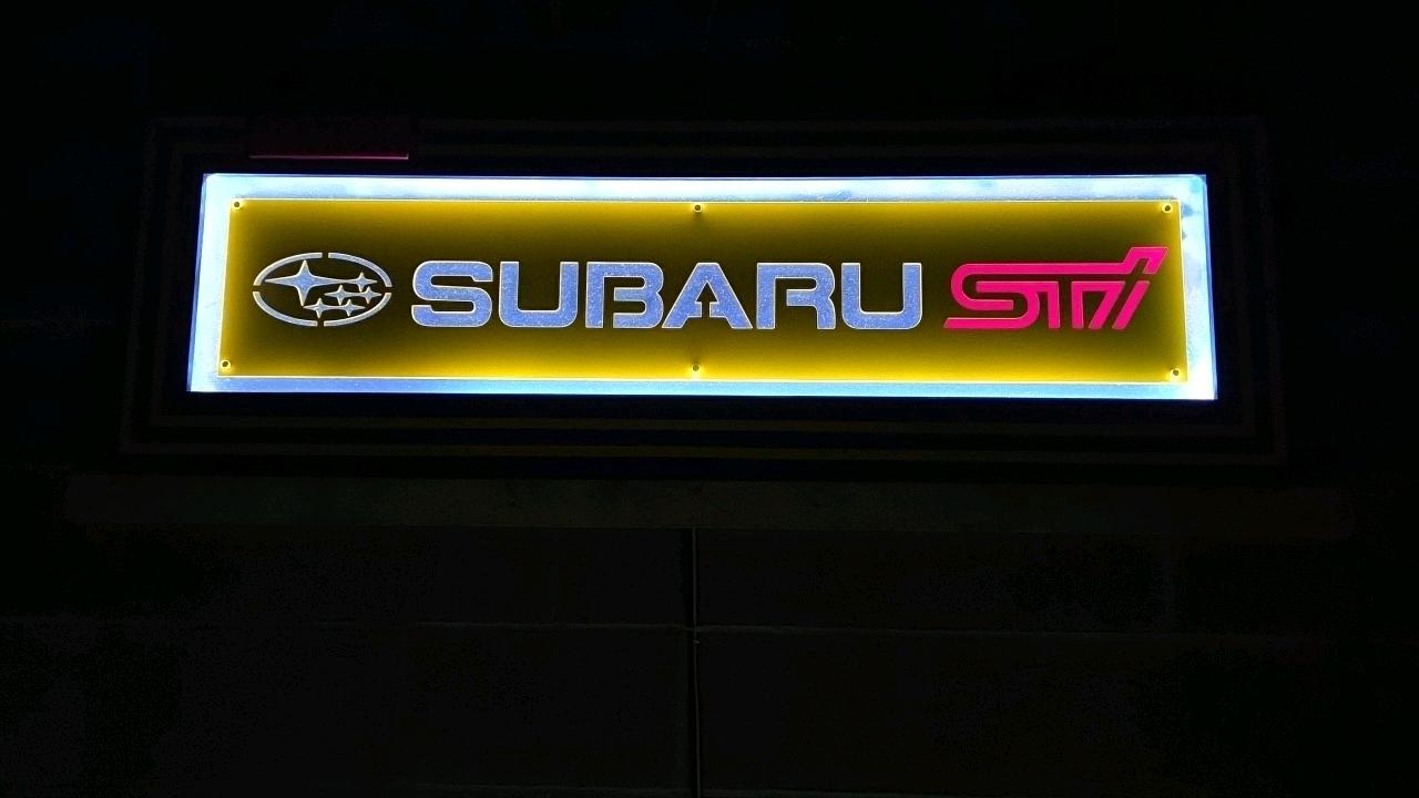 Lot 119 - HAND MADE WOODEN ILLUMINATED SUBARU SIGN 66