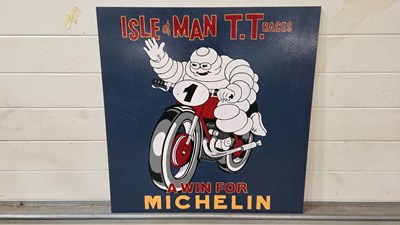 Lot 39 - WOODEN HAND PAINTED MICHELIN ISLE OF MAN SIGN 28" X 28"