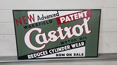 Lot 117 - WOODEN HAND PAINTED CASTROL MOTOR OIL SIGN 33" X 28"