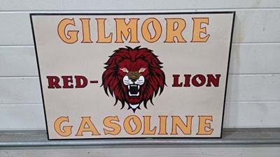 Lot 131 - WOODEN HAND PAINTED GILMORE GASOLINE SIGN-ALL PROCEEDS TO CHARITY