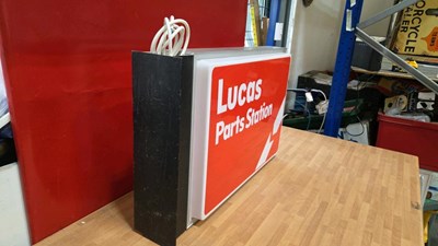 Lot 69 - LUCAS PARTS STATION , DOUBLE SIDED LIGHT UP SIGN 28" X 18"