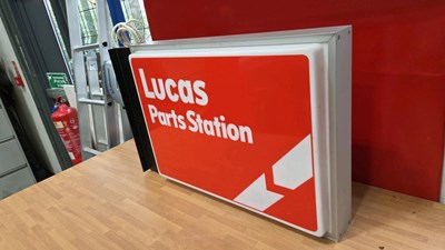 Lot 69 - LUCAS PARTS STATION , DOUBLE SIDED LIGHT UP SIGN 28" X 18"